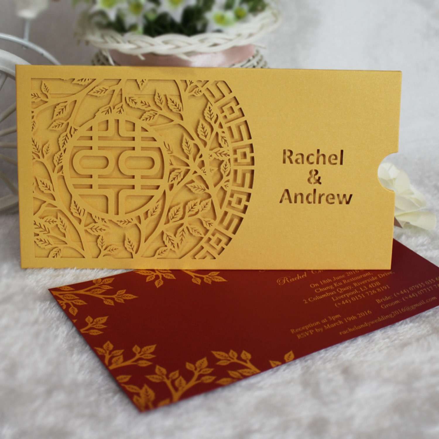 Wedding Invitation Card Chinese Style Marriage Invitation with Laser Pocket